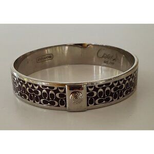 Coach Signature C Silver & Burgundy Enamel Bangle Cuff Bracelet